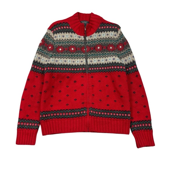 Ralph Lauren Sweaters - Ralph Lauren Red and Green Patterned Zip-Up Sweater